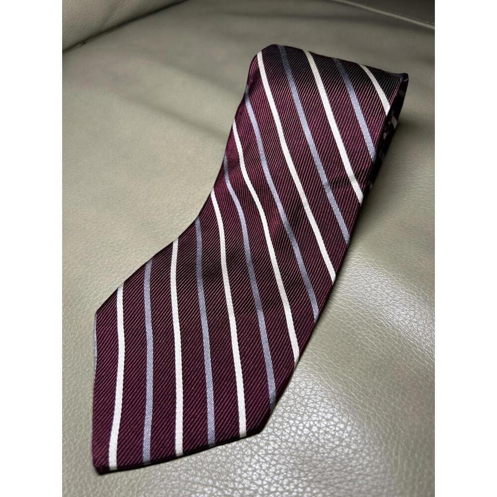 Brooks Brothers Makers 100% Silk Tie Burgundy W/ Gray & White Stripes BB9